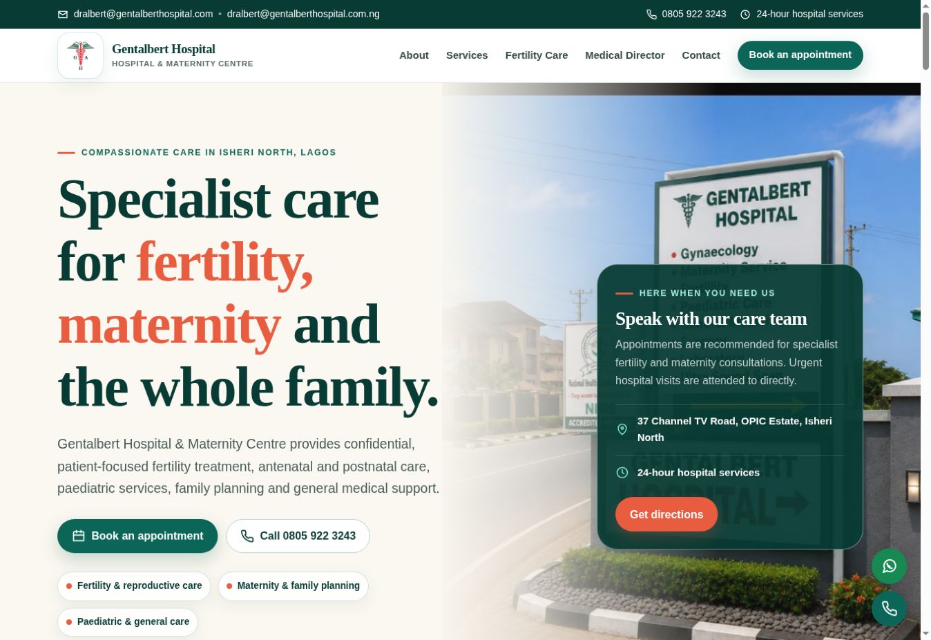 Public website preview of Gentalbert Hospital