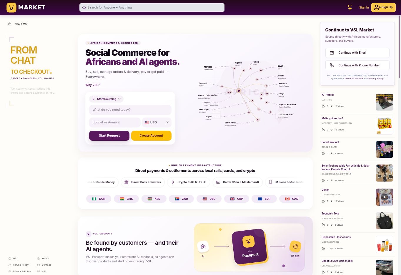 Public website preview of VSL Market